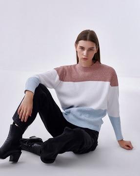 women colourblock relaxed fit pullover