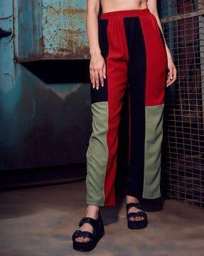 women colourblock relaxed fit trousers