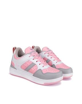 women colourblock running shoes with lace-fastening