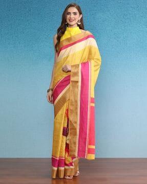 women colourblock saree with contrast border