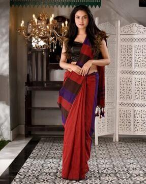 women colourblock saree with tassels