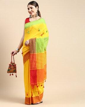 women colourblock saree with tassels