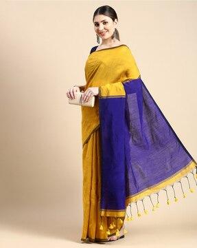 women colourblock saree with tassels