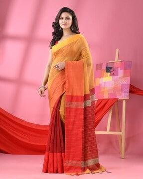 women colourblock saree with tassels