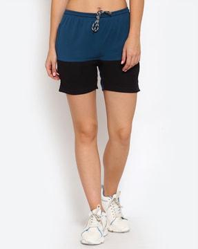 women colourblock shorts with elasticated waist