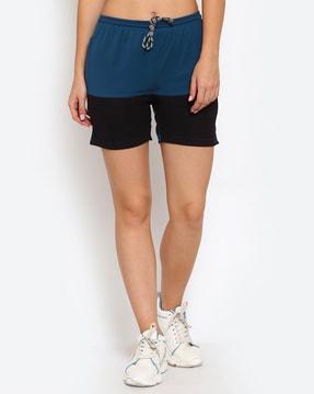 women colourblock shorts with elasticated waist