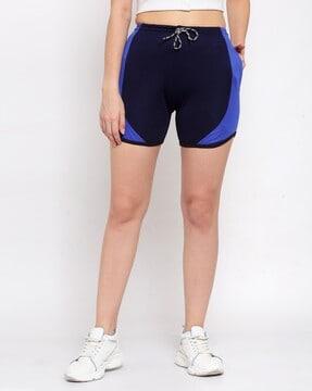 women colourblock shorts with elasticated waist