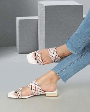 women colourblock slides flip-flops with flat heels