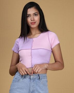 women colourblock slim fit top