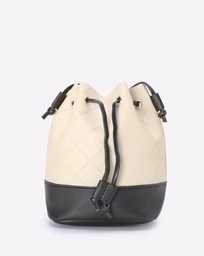 women colourblock sling bag with drawstring fastening