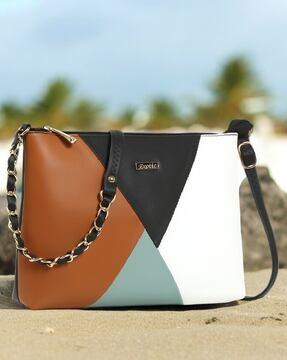 women colourblock sling bag with half-chain strap