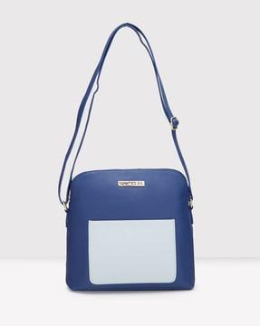 women colourblock sling bag with metal accent