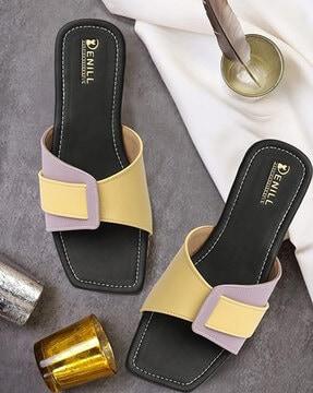 women colourblock slip-on flat sandals