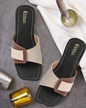 women colourblock slip-on flat sandals