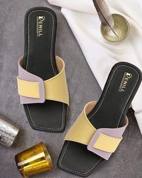 women colourblock slip-on flat sandals