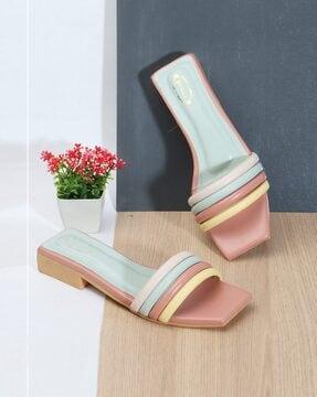 women colourblock slip-on flat sandals