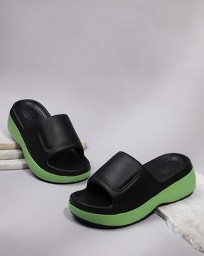 women colourblock slip-on flat sandals