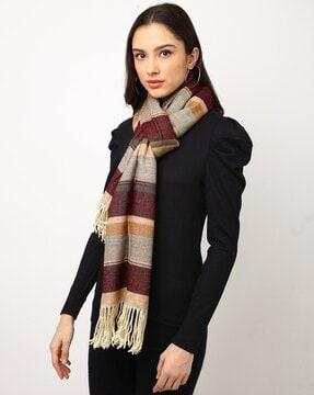 women colourblock stole with tassels