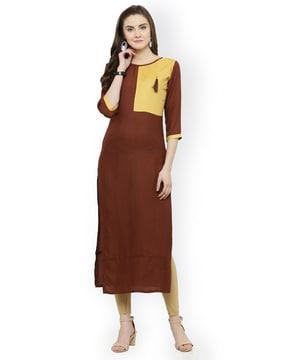 women colourblock straight fit kurta