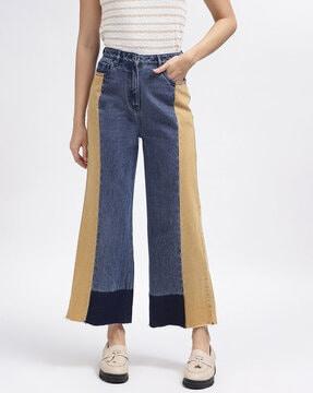 women colourblock straight jeans