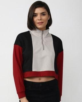 women colourblock sweatshirt with full sleeves