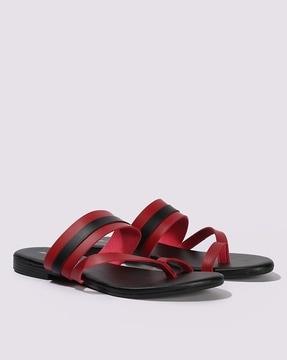 women colourblock toe-ring slip-on sandals