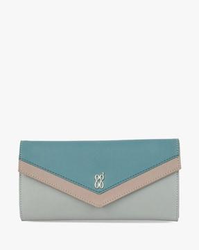 women colourblock tri-fold wallet with logo applique