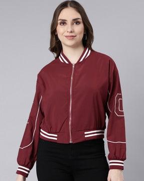 women colourblock zip-front bomber jacket