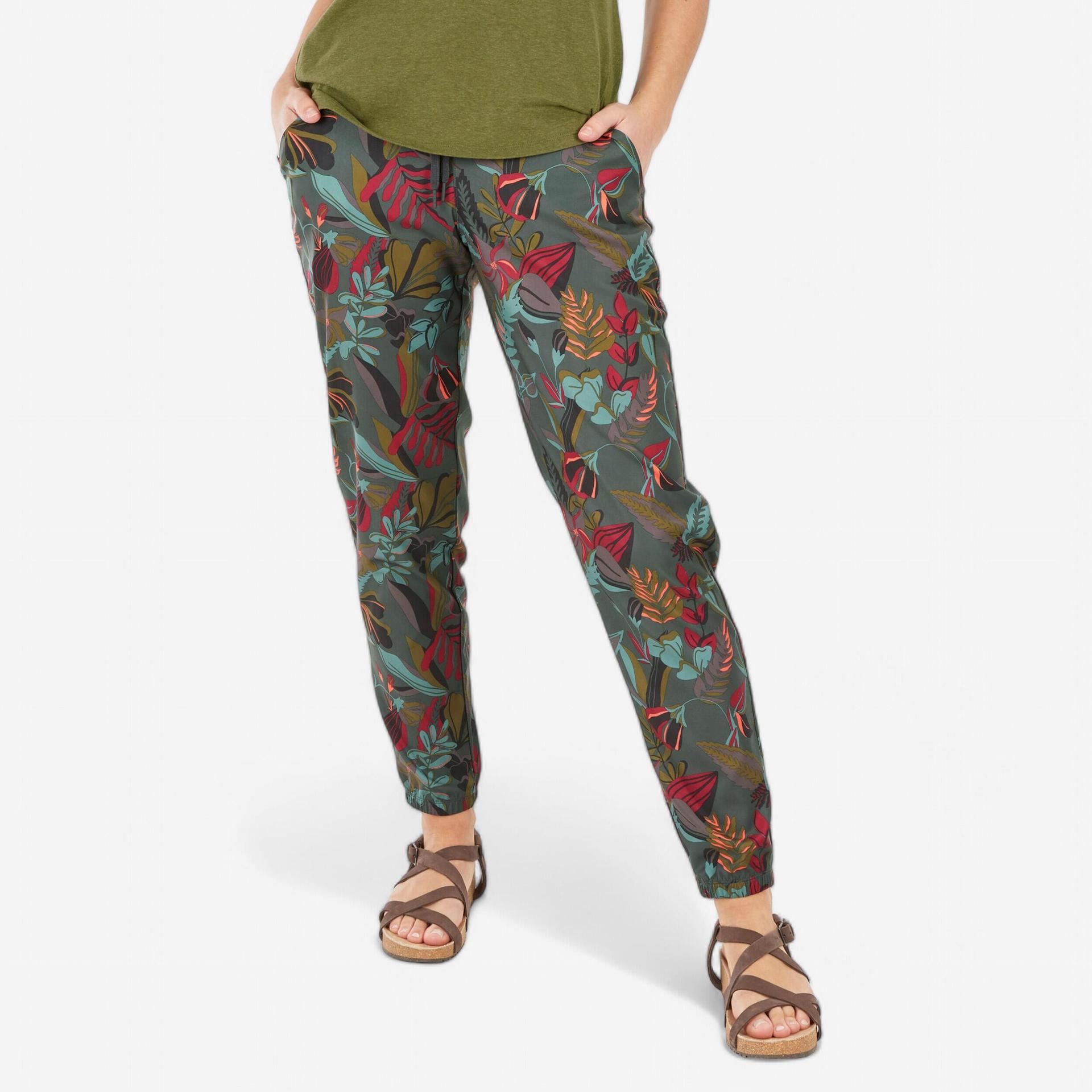 women comfort fit pant with wide waistband printed khaki - nh100