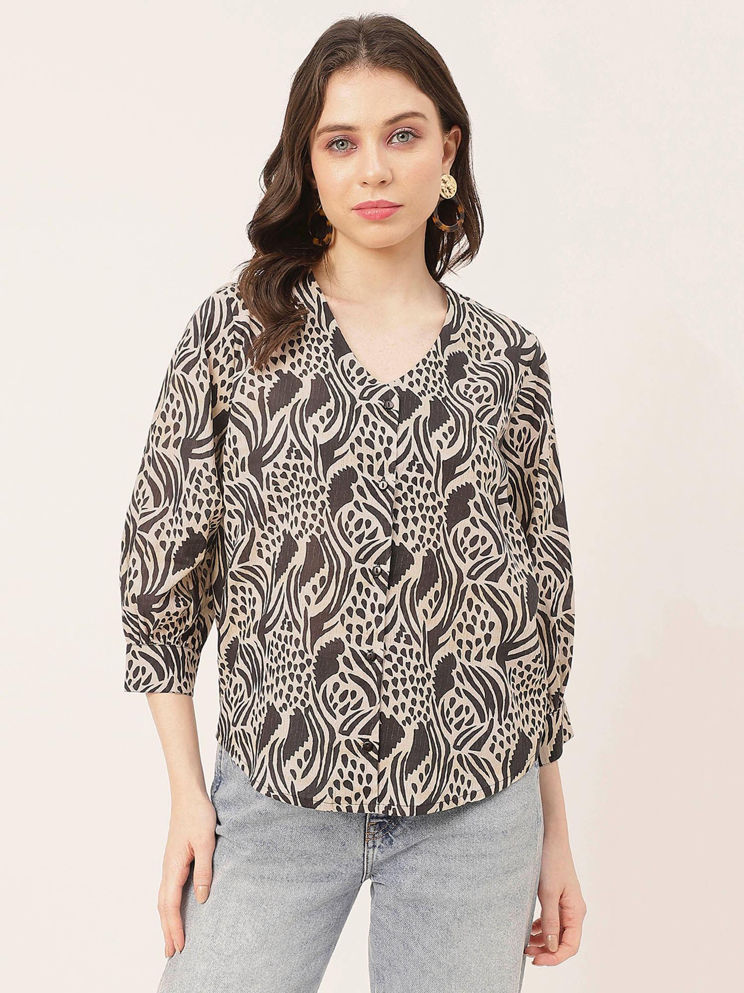 women comfortable fit cotton printed black shirt