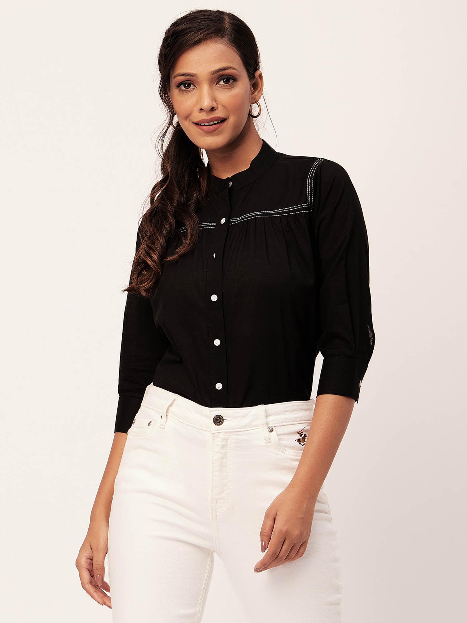 women comfortable fit cotton solid black shirt