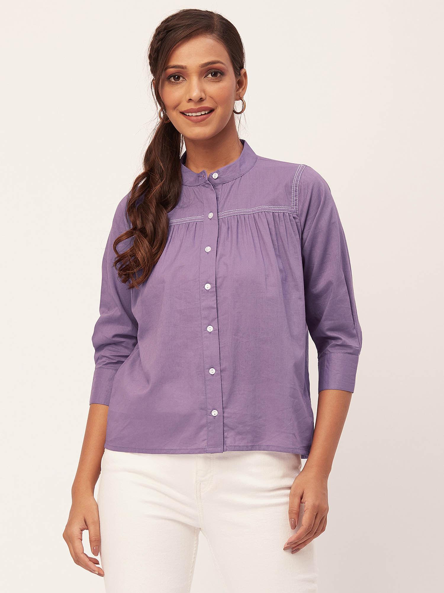 women comfortable fit cotton solid purple shirt