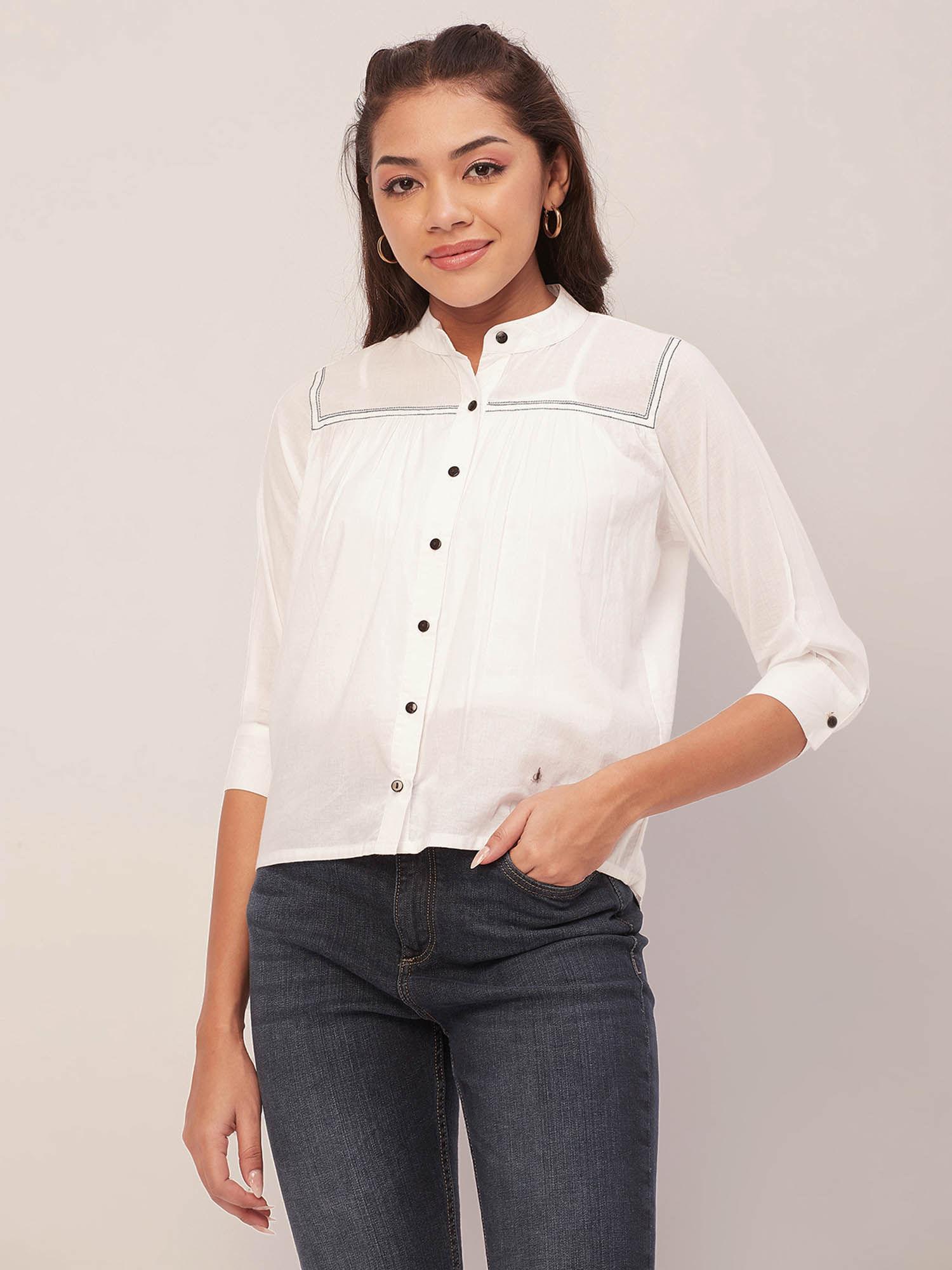 women comfortable fit cotton solid white shirt