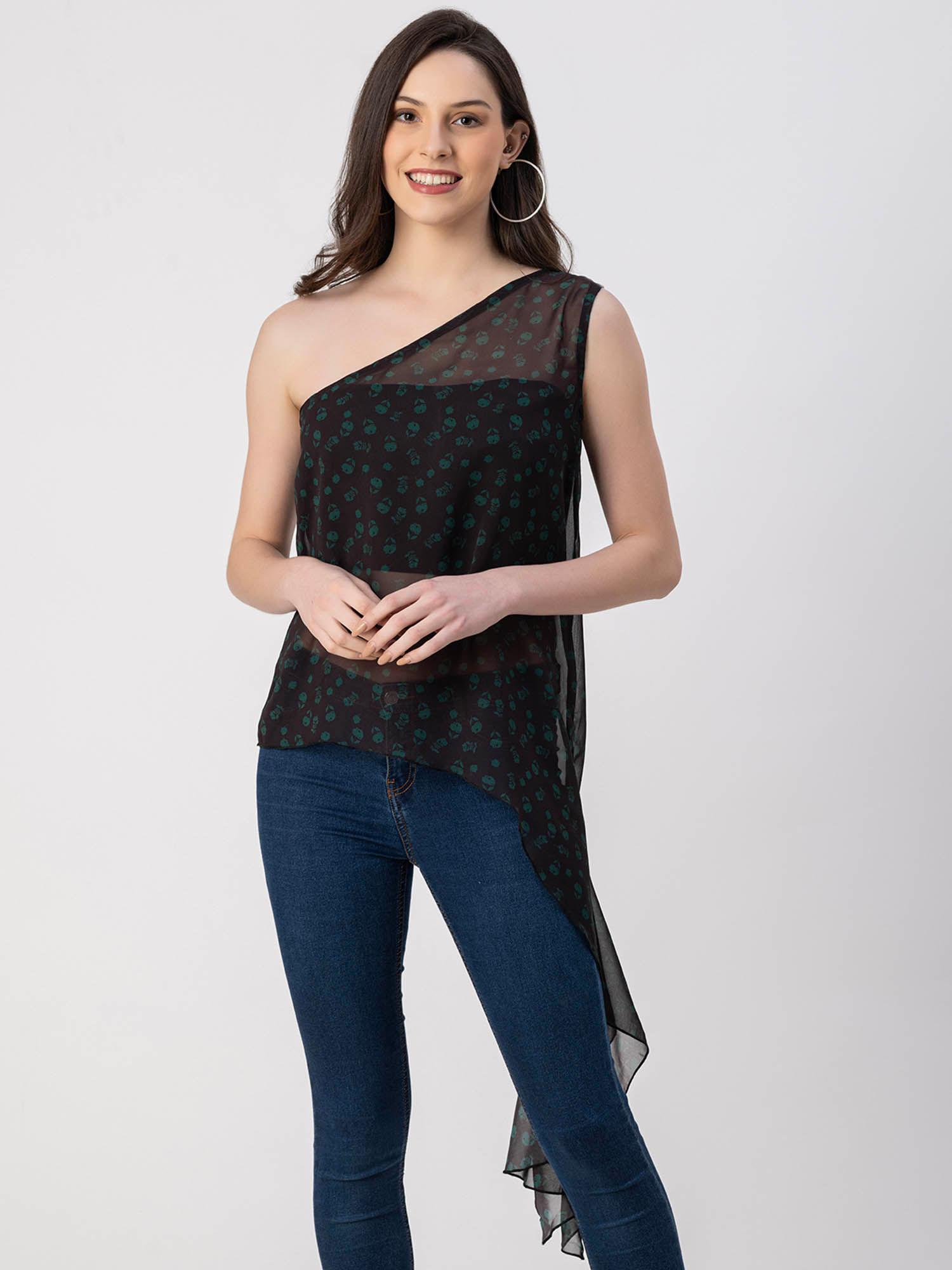 women comfortable fit georgette floral black top