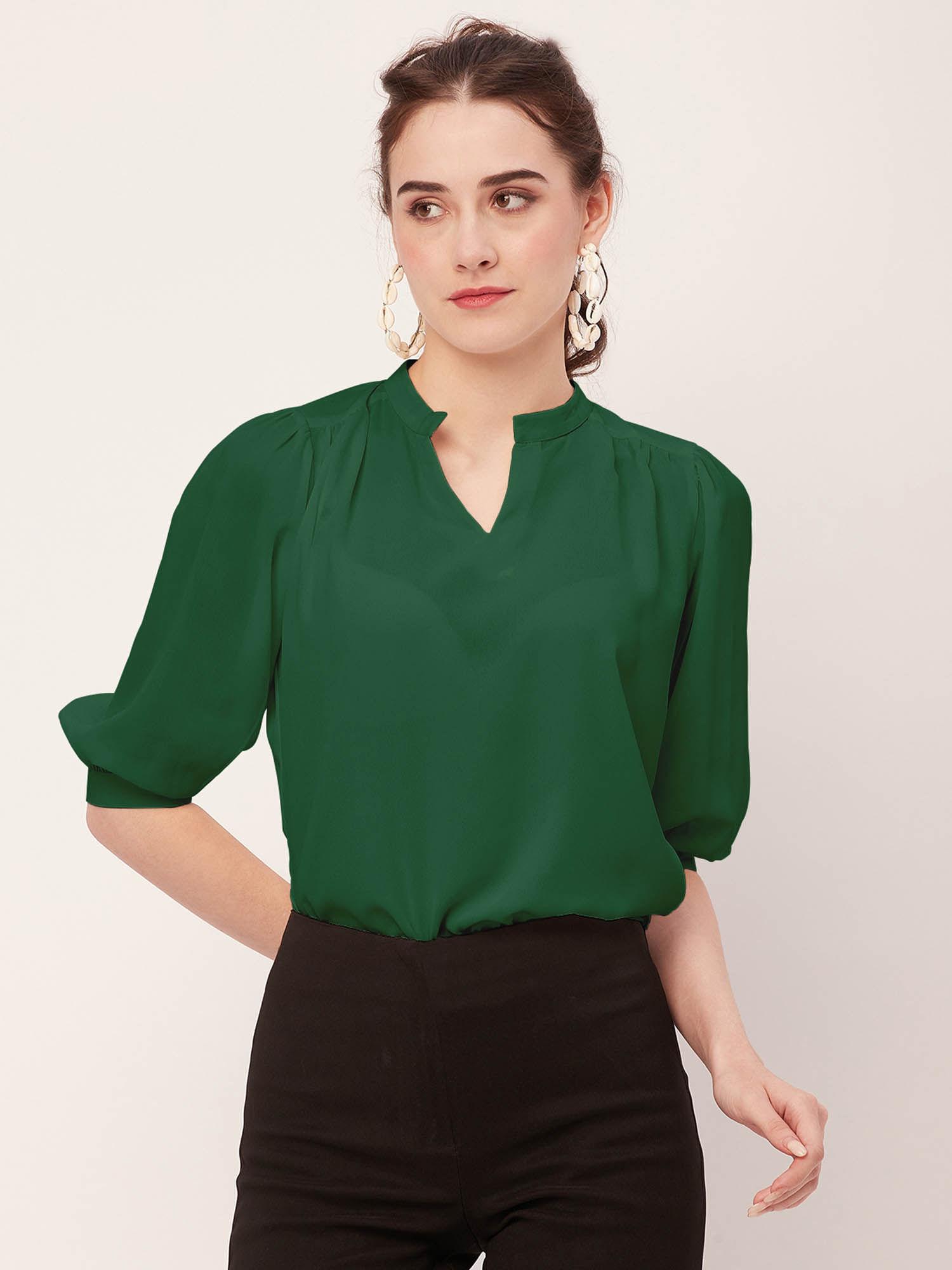 women comfortable fit georgette solid green top