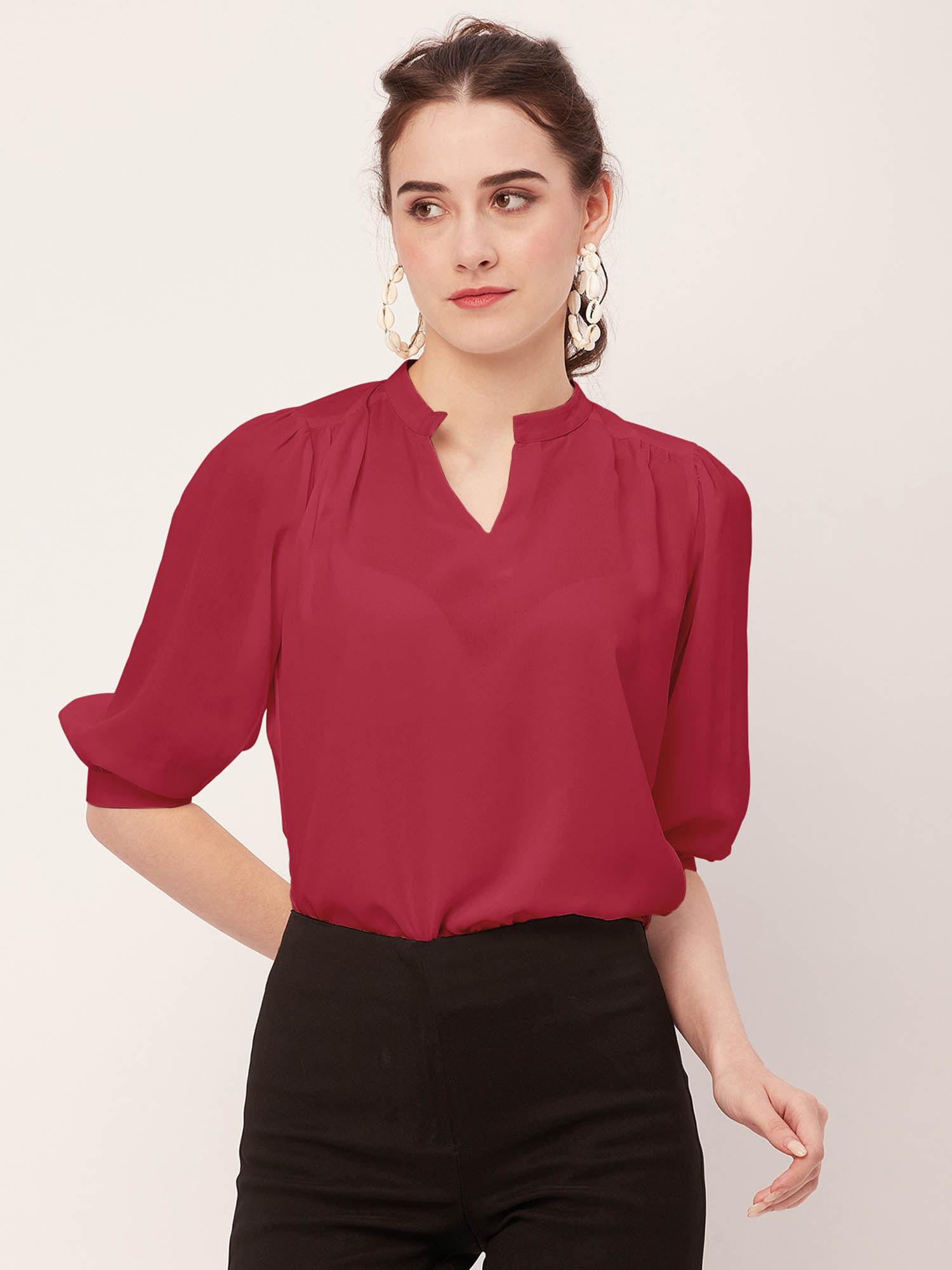 women comfortable fit georgette solid magenta top