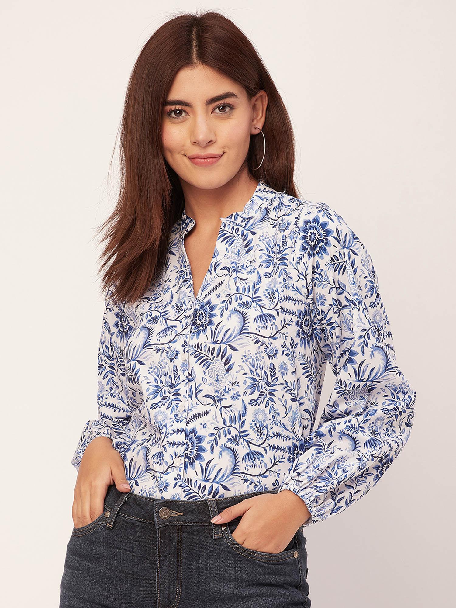 women comfortable fit poplin floral white shirt