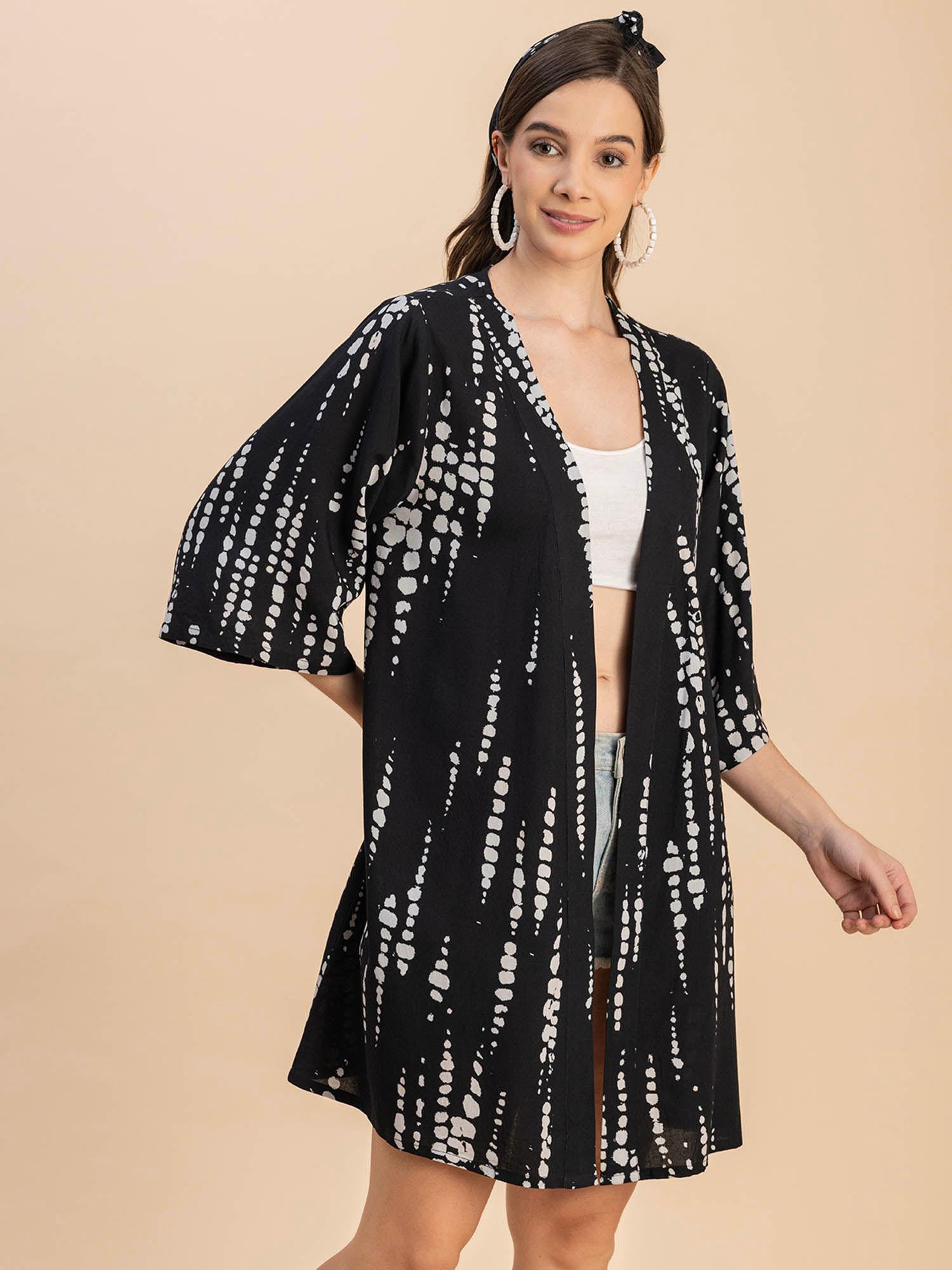 women comfortable fit rayon tie & dye black shrug