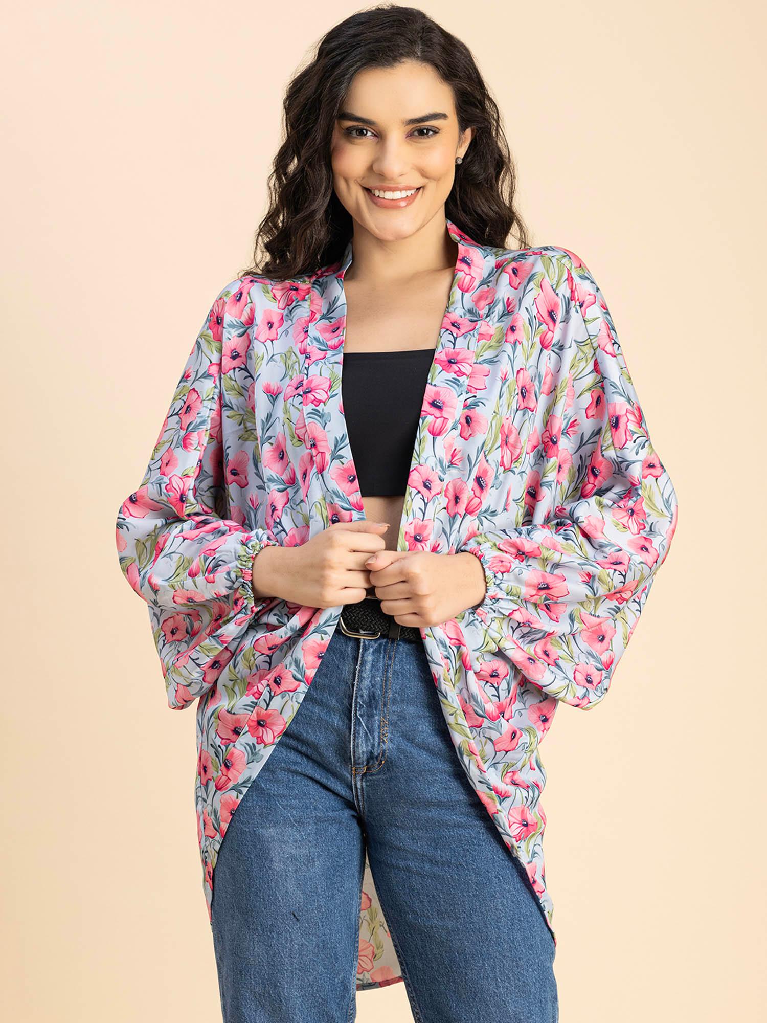 women comfortable fit satin floral multi-color shrug