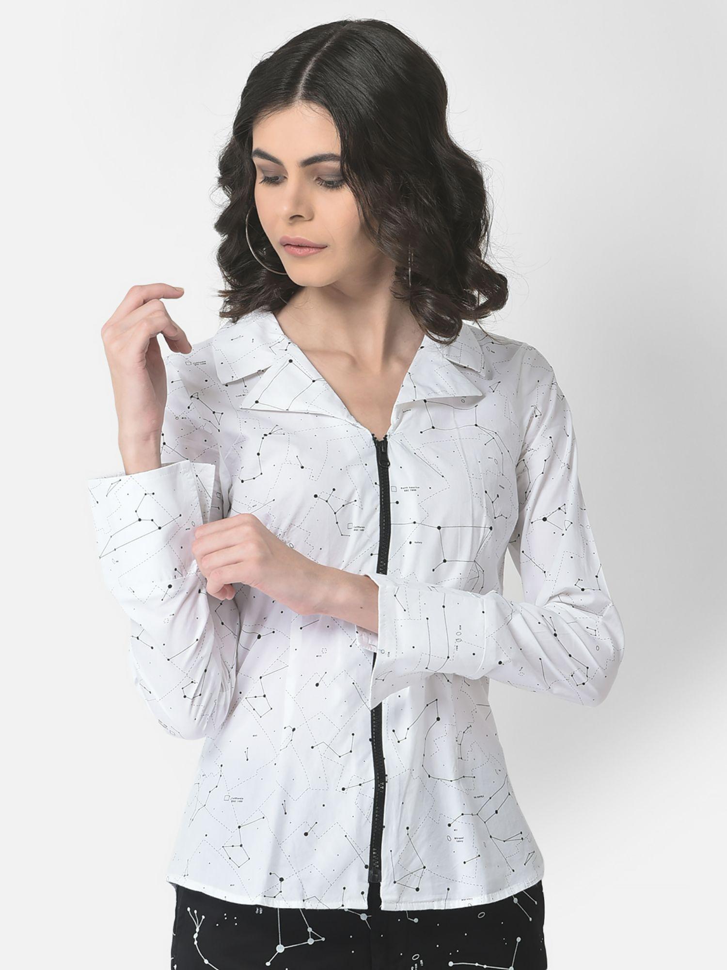 women constellation print zipper shirt