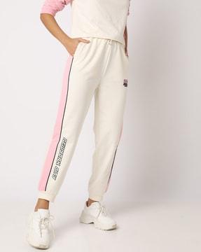 women contrast panel joggers with placement print