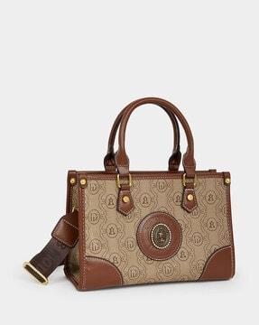 women contrast pattern bag with detachable strap