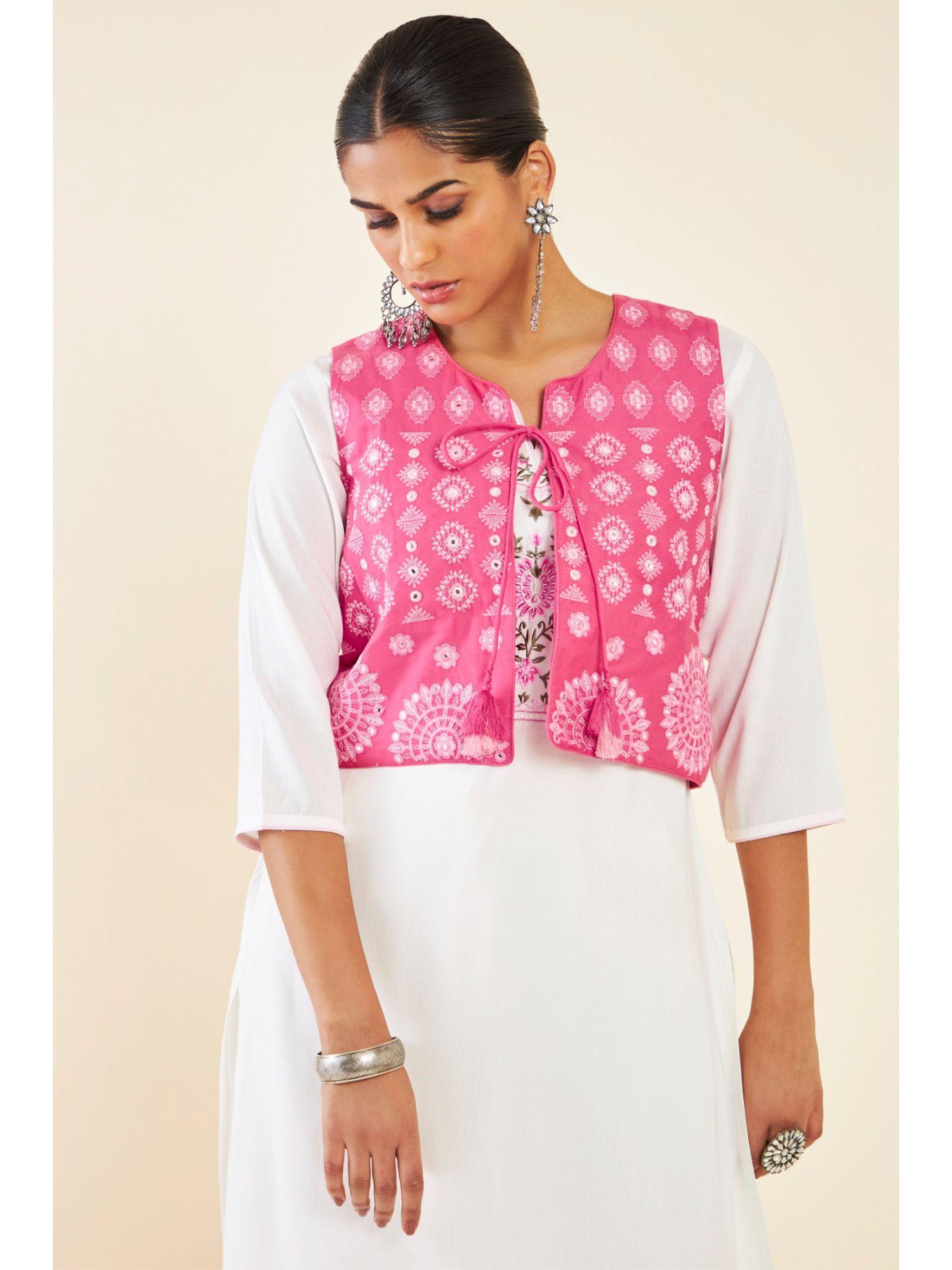 women coral cotton embroidered jacket