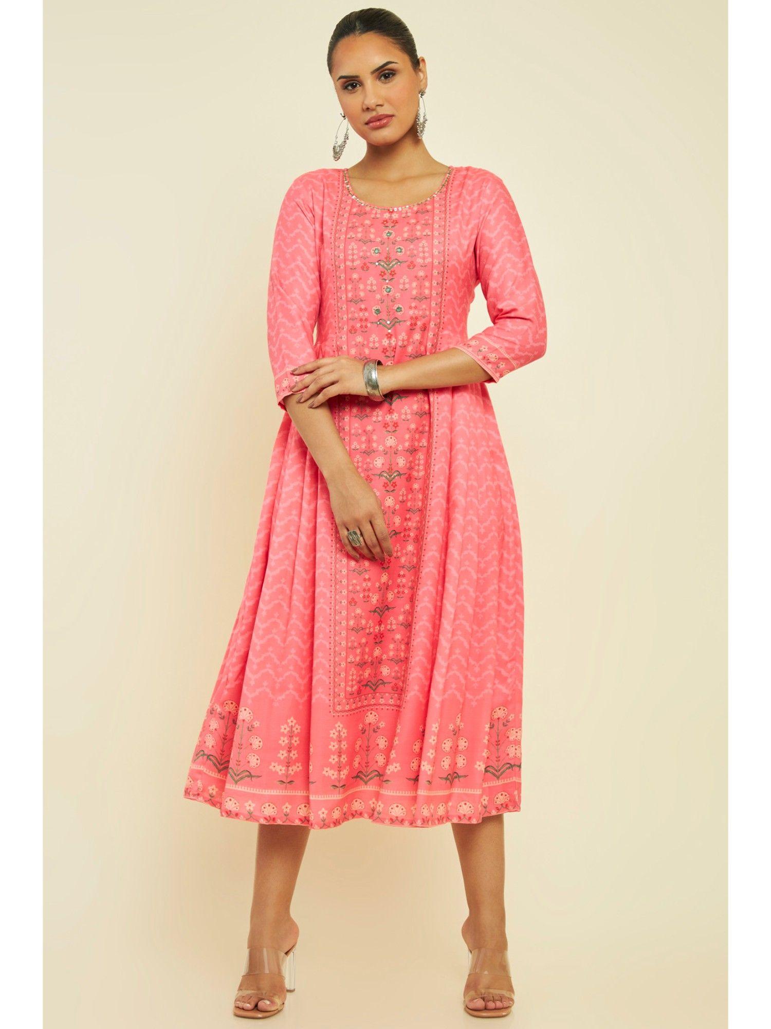 women coral modal floral dress