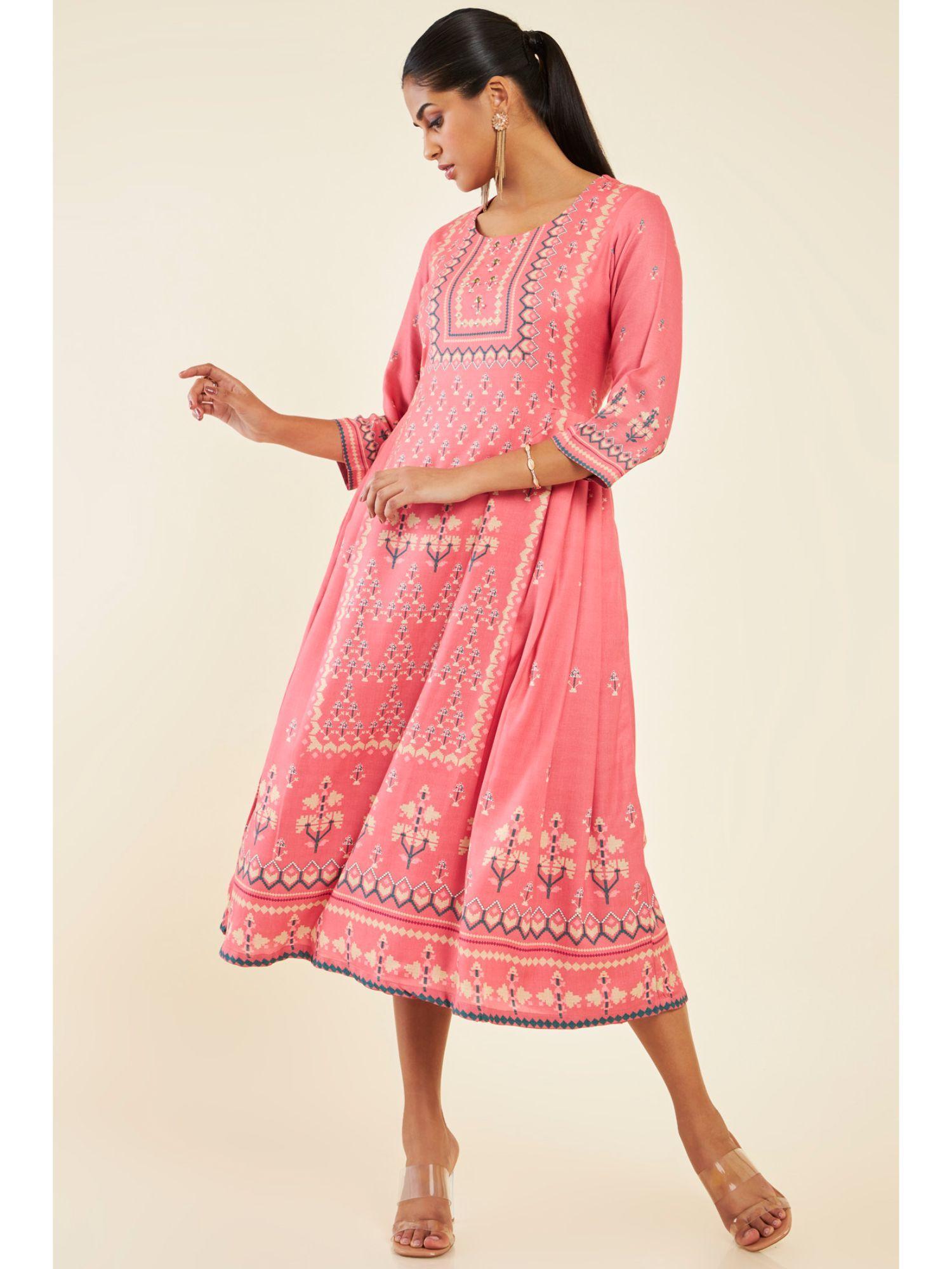 women coral modal printed dress kurta