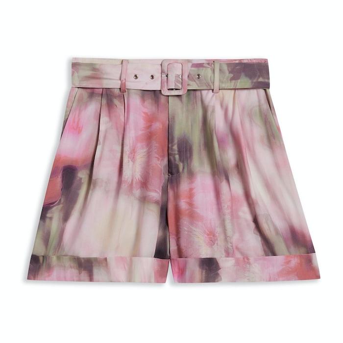 women coral printed tailored shorts