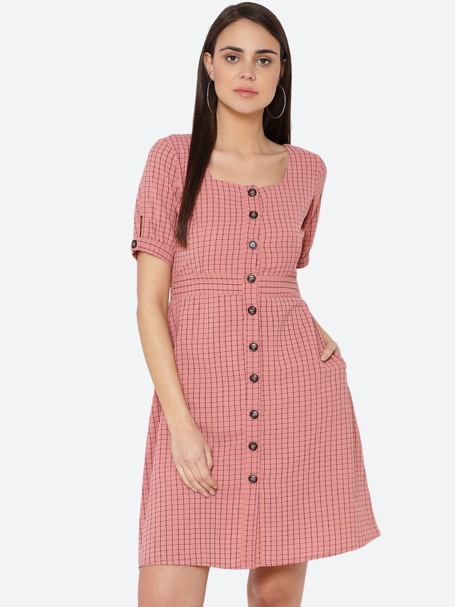 women coral solid a-line dress