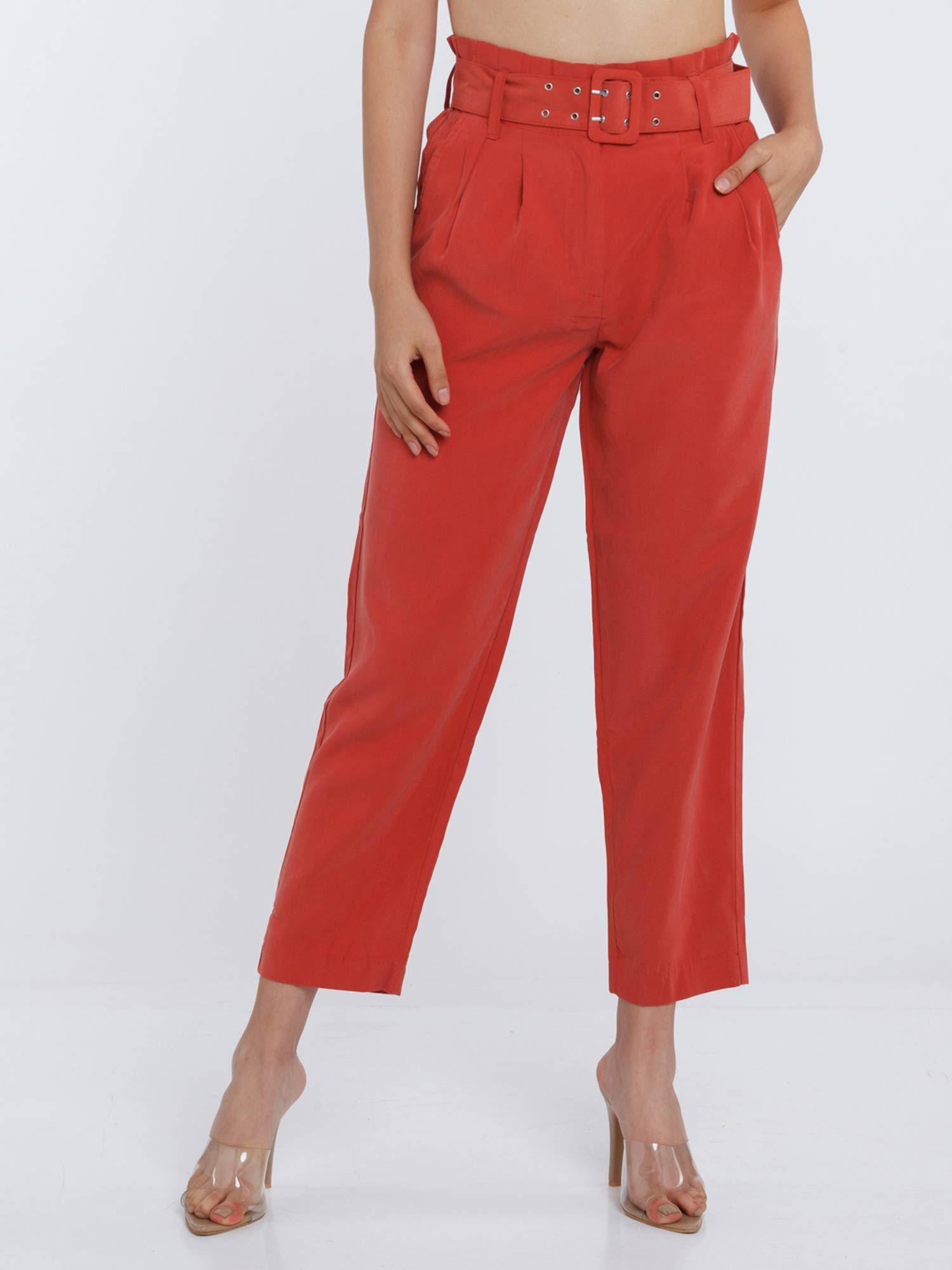 women coral solid trousers