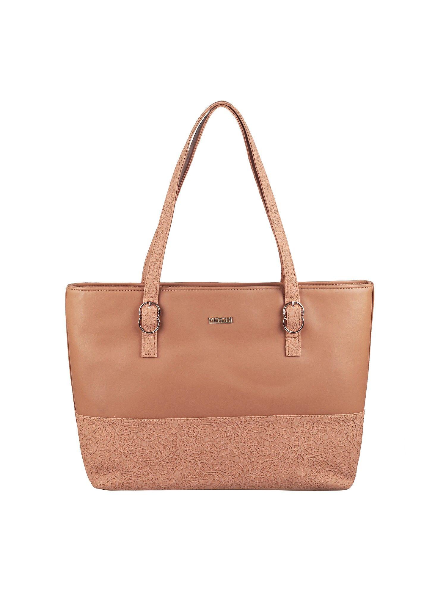 women coral synthetic tote bag