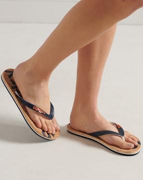 women cork thong-strap flip flops